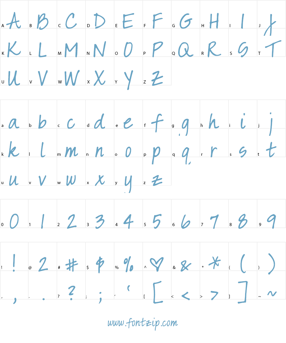 DJB Sarah prints Font Character